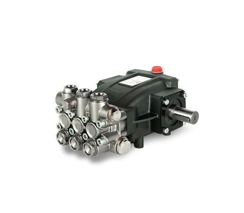 pompa korbowodowa, głowica niklowana, korpus pompy żeliwny pomalowany na czarno, wałek stalowy do połączenia z silnikiem